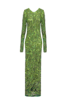Green ZUWA maxi dress by Onalaja featuring a flowing silhouette and elegant design, perfect for casual or semi-formal occasions.