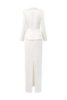 White pearl taffeta co-ord set by Lune De Soie, featuring a top and matching skirt with elegant pearl embellishments.