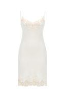 Bocan Couture Jewel short rayon nightgown with gold lace trim, featuring a relaxed fit and elegant design.