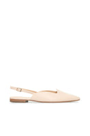Vikele Studio blush nude slingback flats sandals with open heel and ankle strap on a neutral background.