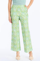 Mestiza New York Antonella Pants in Trellis Verte with stylish patterned fabric and tailored fit, shown on a model.