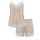 Georgia beige cami and shorts pajama set by Bocan Couture, featuring a soft, comfortable fabric in cozy beige tones.