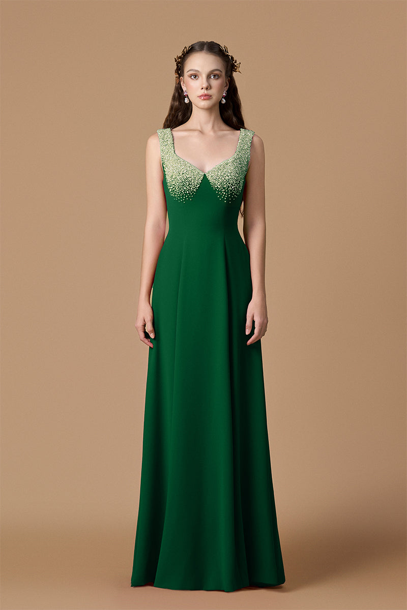 فستان ماكسي مبطن من الحرير من KAY CREPE DE CHINE باللون الأخضر