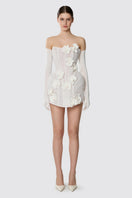 BalYKINA mini dress made of EVA tulle with delicate orchid embellishments, showcasing a stylish and elegant floral design.
