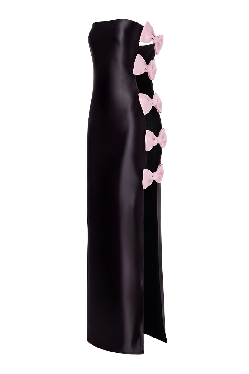 Elegant Nur Karaata Lucienne gown featuring flowing fabric and intricate detailing, perfect for formal occasions.