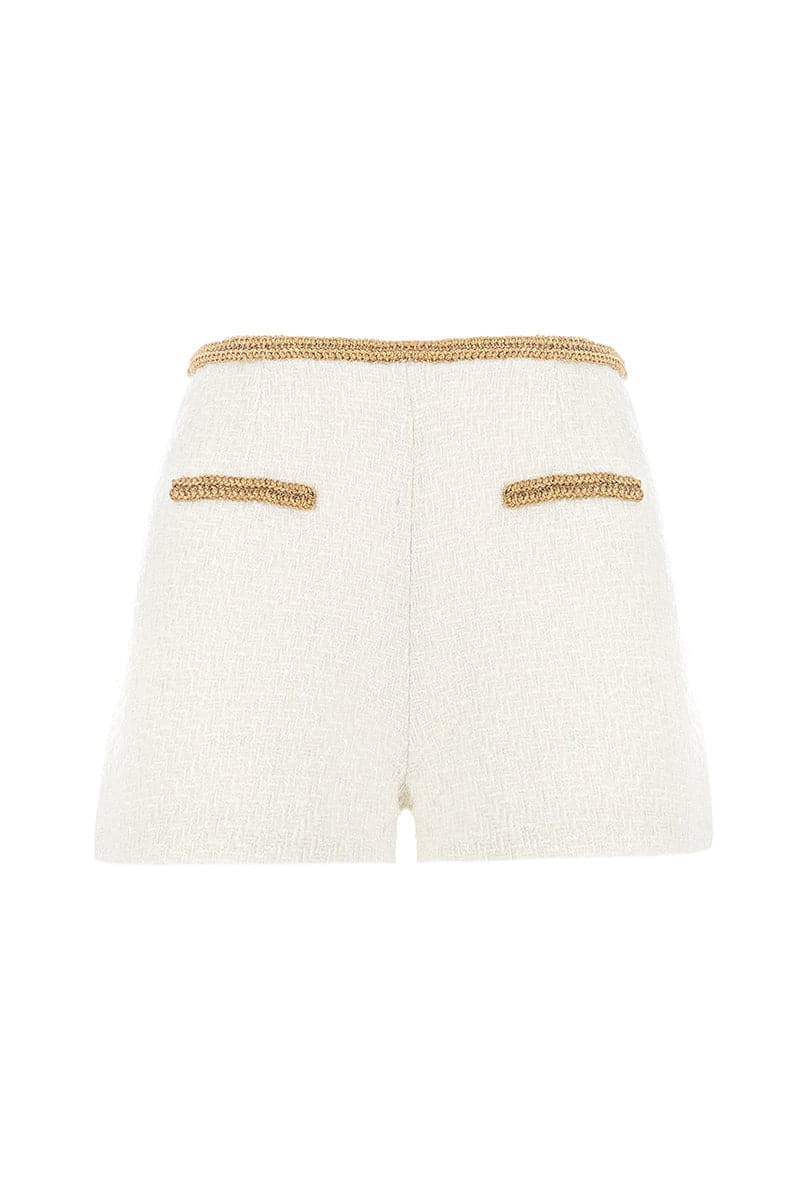 GOLD THREAD-EMBROIDERED TWEED SHORTS - CULT MIA
