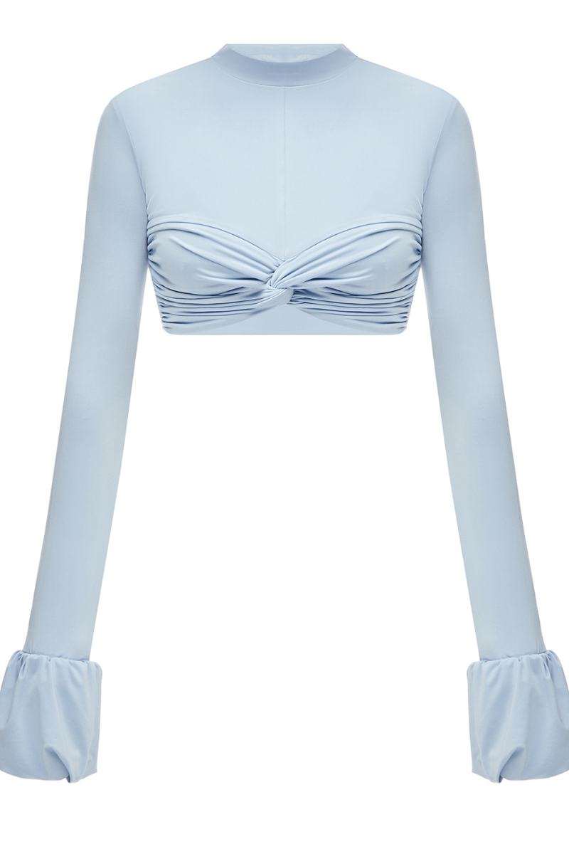 STRETCH-JERSEY LIGHT BLUE CROPTOP - CULT MIA