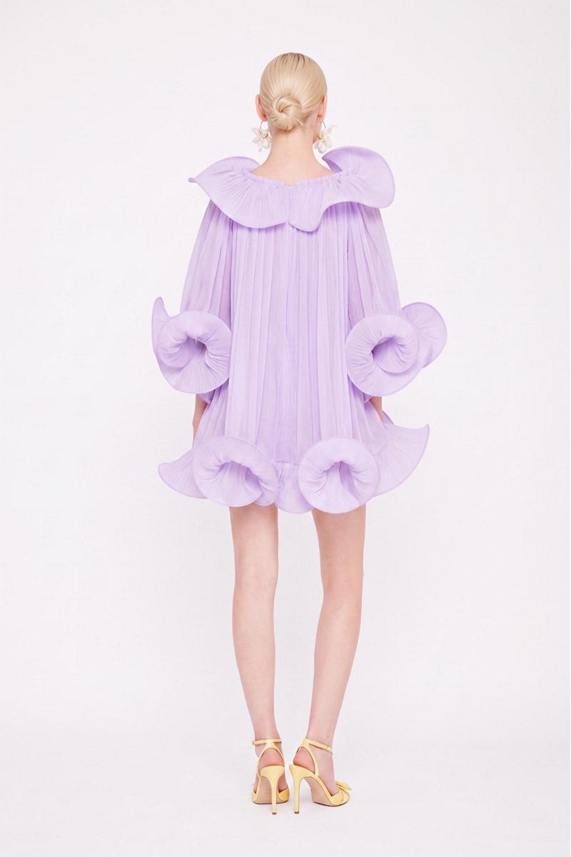 Purple Valenciani Origami Cloud mini dress featuring a fitted silhouette and stylish design, perfect for casual or semi-formal occasions.
