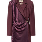 Acaria Studio Berry Blazer Dress in cherry color, a stylish mini dress with blazer details, shown on a model.