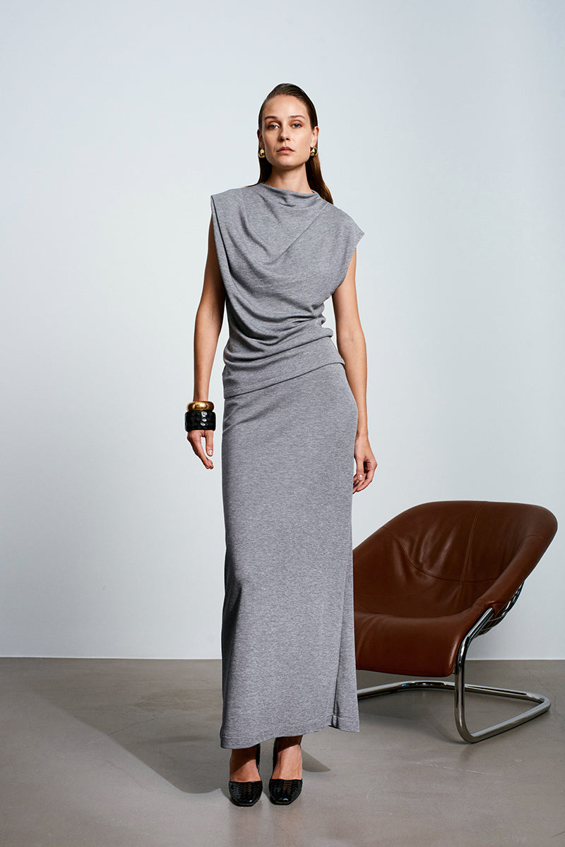 Gray Acaria Studio Lauren top featuring a relaxed fit and soft fabric, perfect for casual and chic outfits.