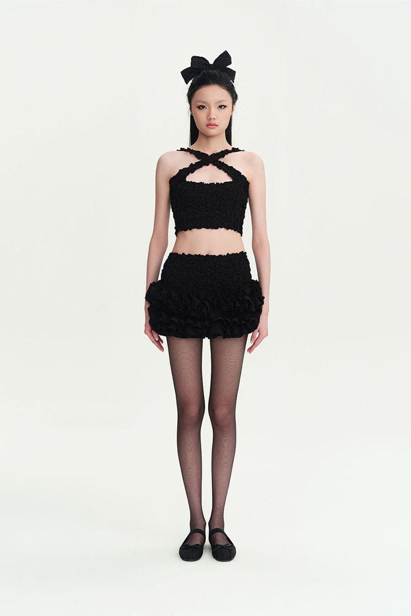 BLACK MIA SMOCKED CROP TOP - CULT MIA