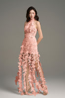 I.H.F Studio CULT MIA X floral vine pink lace maxi dress with delicate lace details and a flowing silhouette.