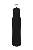 Black Violette long crepe maxi dress by Nazlı Ceren, featuring elegant flowing fabric and a fitted silhouette.