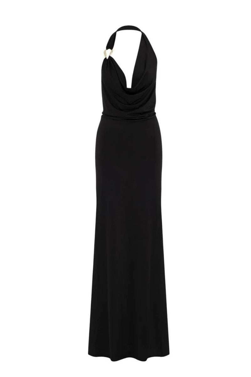 Black Nazlı Ceren Dakota Jersey Long Dress, a stylish maxi dress with a comfortable fit and elegant design.