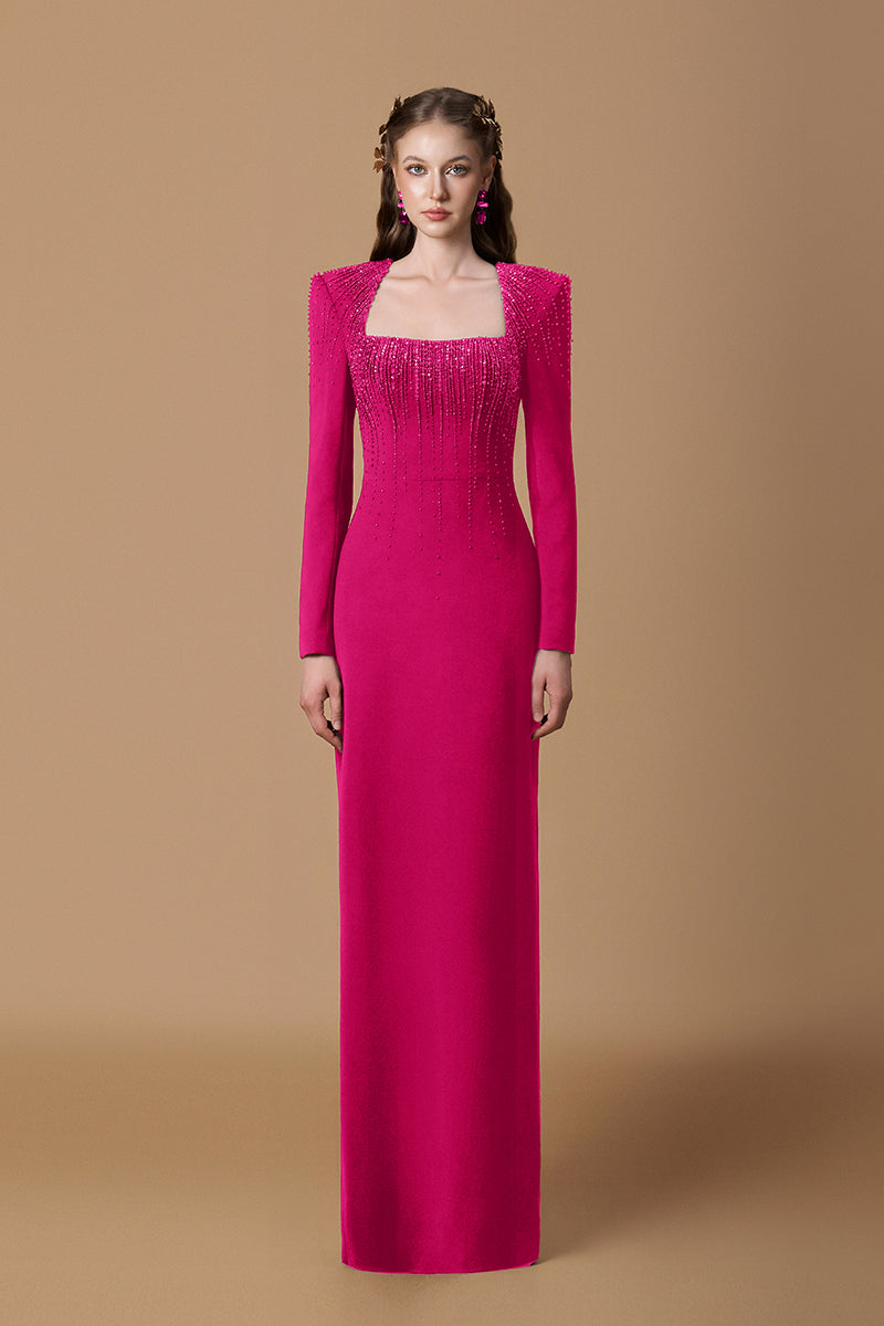 CREPE DE CHINE SILK LINED MAXI DRESS IN PINK
