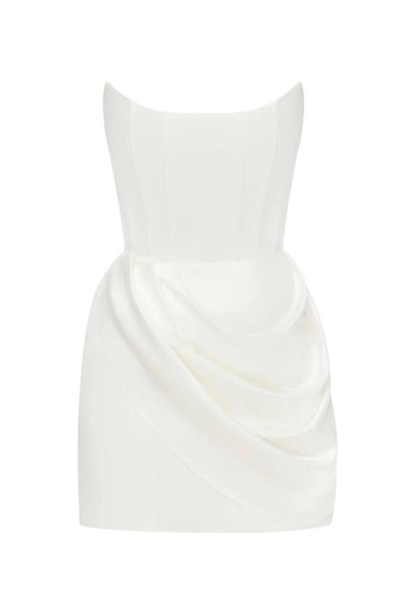 ANASTASIA WHITE MINI DRESS WITH TRAIL - CULT MIA