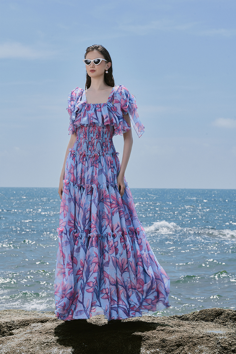 RAPUNZEL MULTICOLOR SQUARE NECK LAYERED MAXI DRESS - CULT MIA