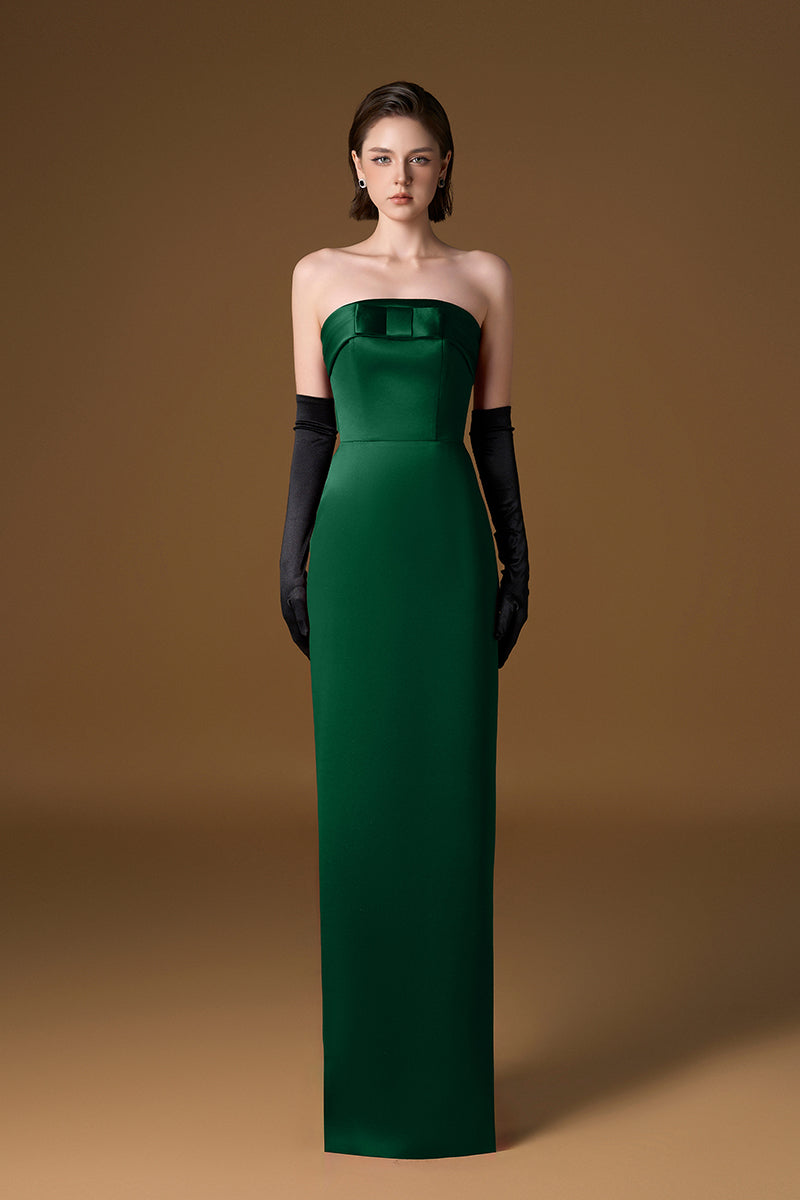 فستان ماكسي من أنامايا، مبطن بالحرير، باللون الأخضر