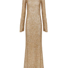 Nazlı Ceren Riona maxi dress in antique bronze with flowing fabric and elegant design, perfect for stylish occasions