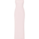 Nazlı Ceren violette long crepe maxi dress in powder pink, flowing design with elegant long sleeves and a fitted waist.