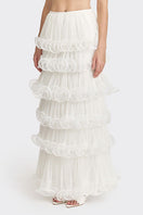 Off-white Stolen Stores MS. Tutu maxi skirt with flowing fabric and elegant design, shown on a model.
