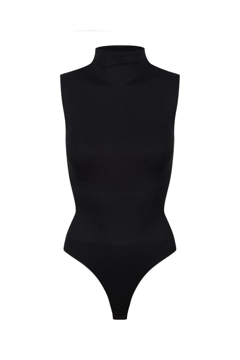 BLACK SLEEVELESS TURTLENECK BODYSUIT | Ruey | CULT MIA