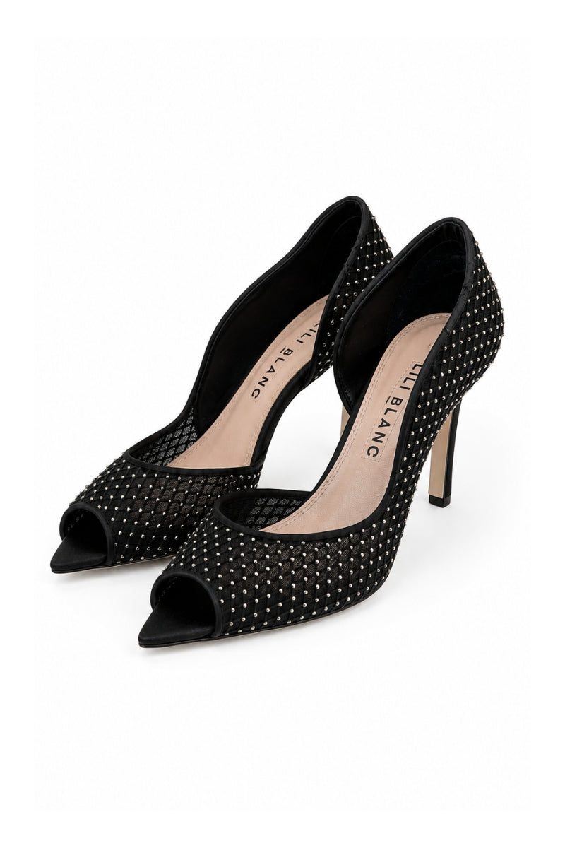 Lili Blanc Stella heel in black with pointed toe and stiletto heel, stylish women's dress shoes for formal occasions.