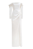 Elegant black Cult Mia x Monetre draped gown with flowing fabric and sophisticated design, perfect for formal occasions.