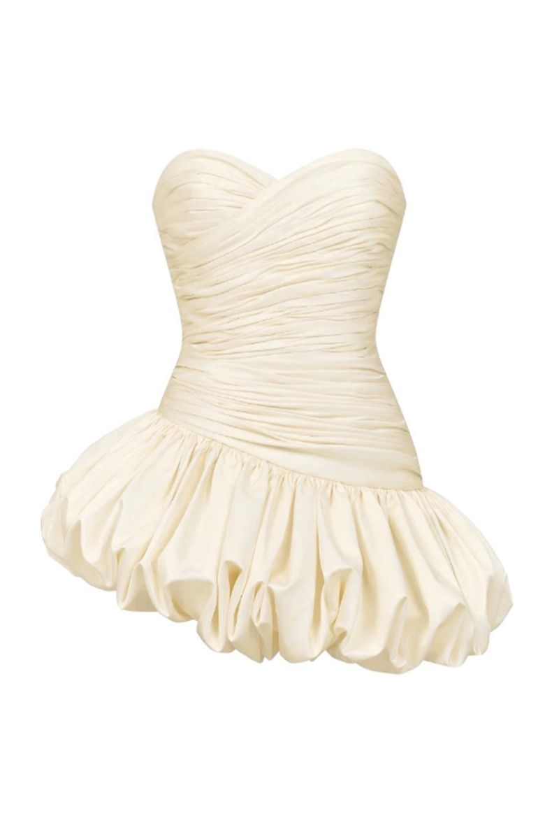 BALLOON DRAPED MINI DRESS IN IVORY WHITE - CULT MIA