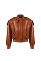 LARETAGGIO TIVOLI II leather bomber jacket in camel, casual men's outerwear with leather detailing and stylish design.