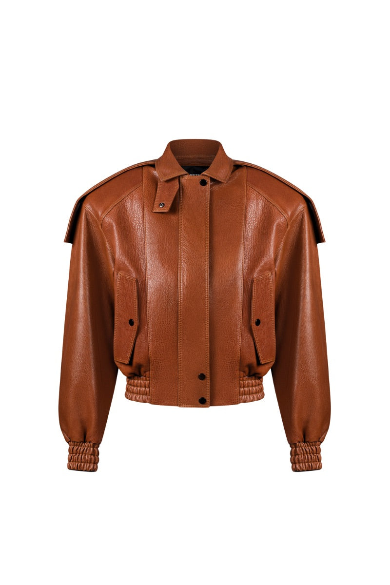 LARETAGGIO TIVOLI II leather bomber jacket in camel, casual men's outerwear with leather detailing and stylish design.