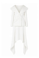 Lili Blanc crepe blazer shown on a hanger, featuring a tailored fit with a classic lapel and sleek design.