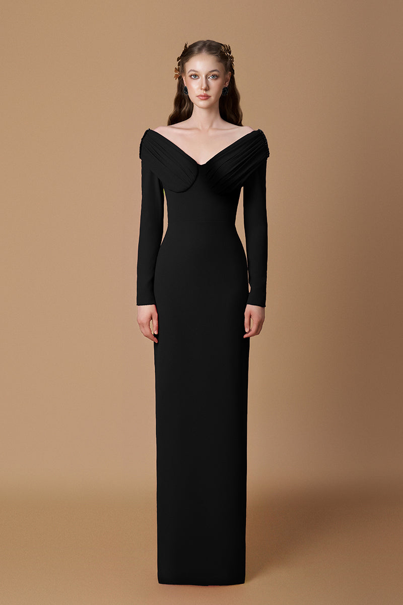 CREPE DE CHINE V-NECK MAXI DRESS IN BLACK