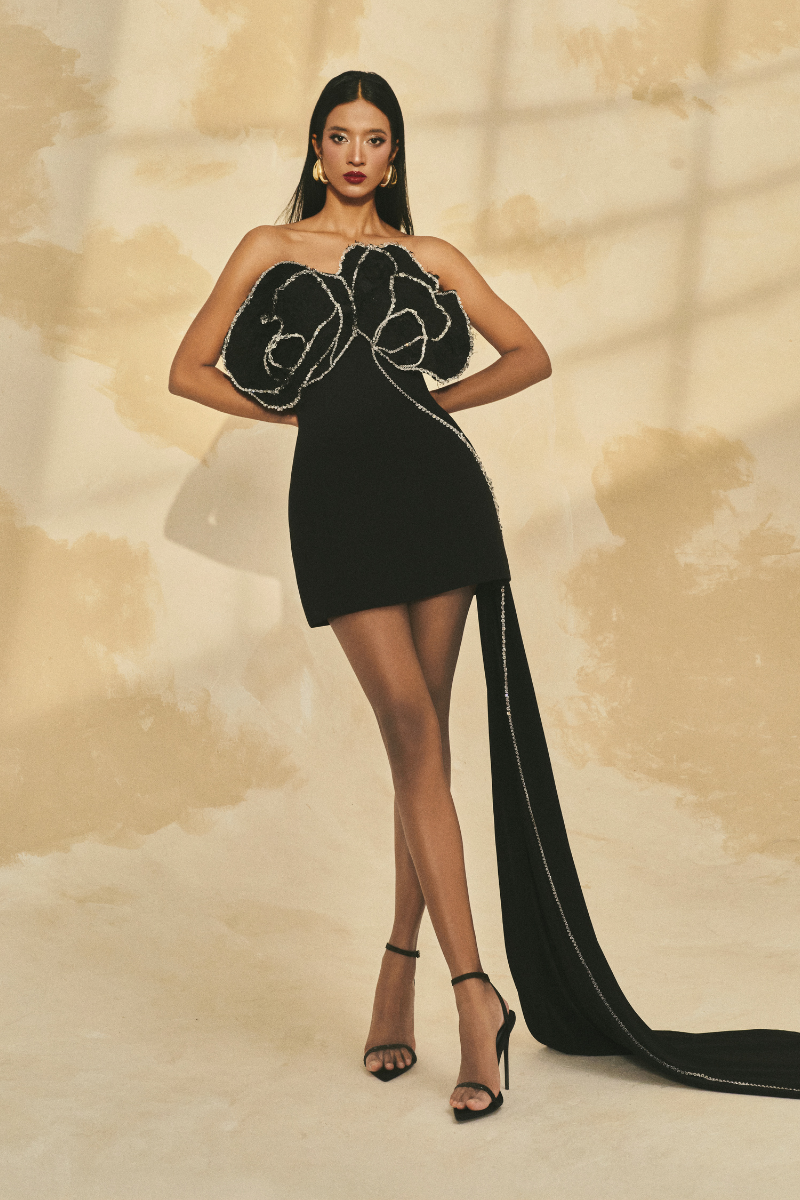 POLY CREPE AND CHIFFON MINI DRESS