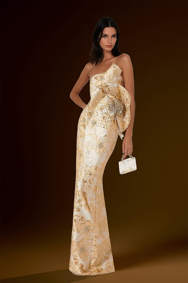 فستان ليلي ماكسي جاكار معدني