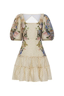 BY HAÓ Florienn mini dress in Jardin print, lightweight floral mini dress with ruffled sleeves and flowy skirt, perfect for summer.