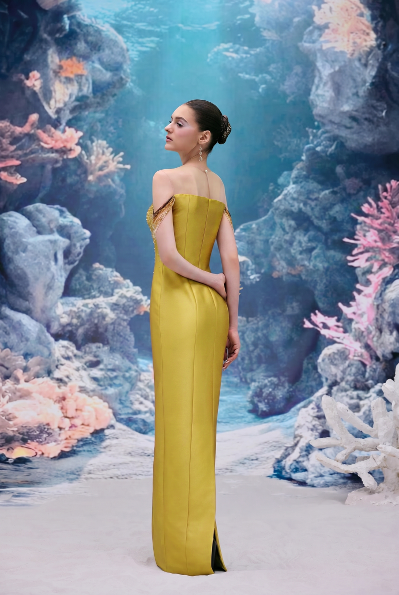 CELESTE ROYAL TAFFETA DRESS IN YELLOW | CULT MIA