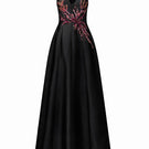 Black Evelina Royal Taffeta gown by 21Six, featuring elegant fabric and a flowing design, perfect for formal occasions.