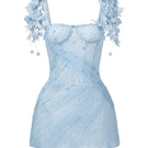 Light blue Catalina tulle and lace mini dress by 21Six, featuring delicate lace details and a flowing tulle skirt.