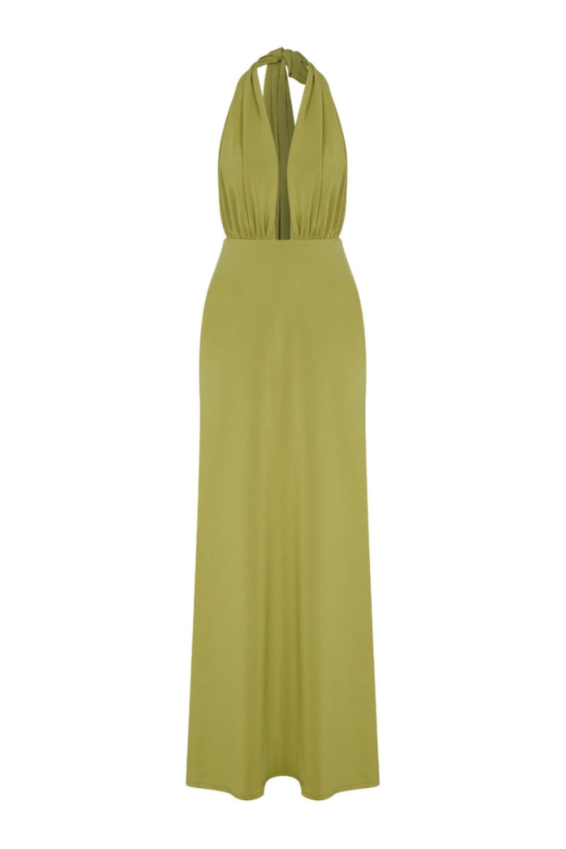 INES JERSEY LONG DRESS IN GREEN GLOW