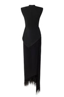 Tracy Studio asymmetric sleeveless blazer and feather skirt co-ords set, stylish and elegant women’s fashion ensemble.