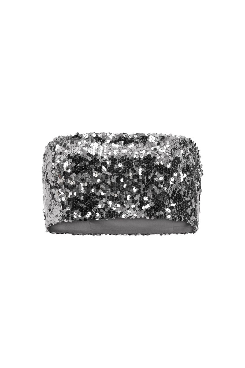 Lili Blanc sequin fitted crop top with a shimmering, fitted design and short sleeves, perfect for stylish casual wear.