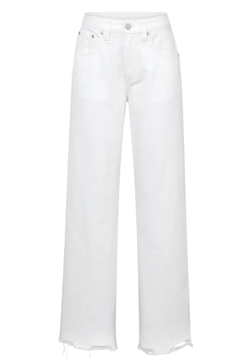 White Audrey Jean by TT Studios featuring classic denim style with a fitted high-waist cut and five-pocket design.