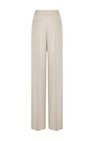 LEKIEU Kenya Cream Straight Wide Leg Pants, lightweight fabric, high waist, and relaxed fit shown on model.