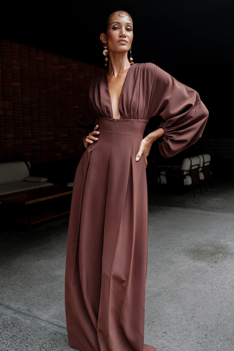 COMBINAISON ZERRA À MANCHES BULLES COULEUR CAFÉ