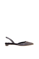 A pair of AERA Jackie metallic Lurex slingback flats with shiny, metallic finish and pointed toe design.