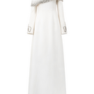 Elegant Tracy Studio gown with a diagonal crystal-embellished shoulder, A-line silhouette, sleeveless design, and flowing fabric.