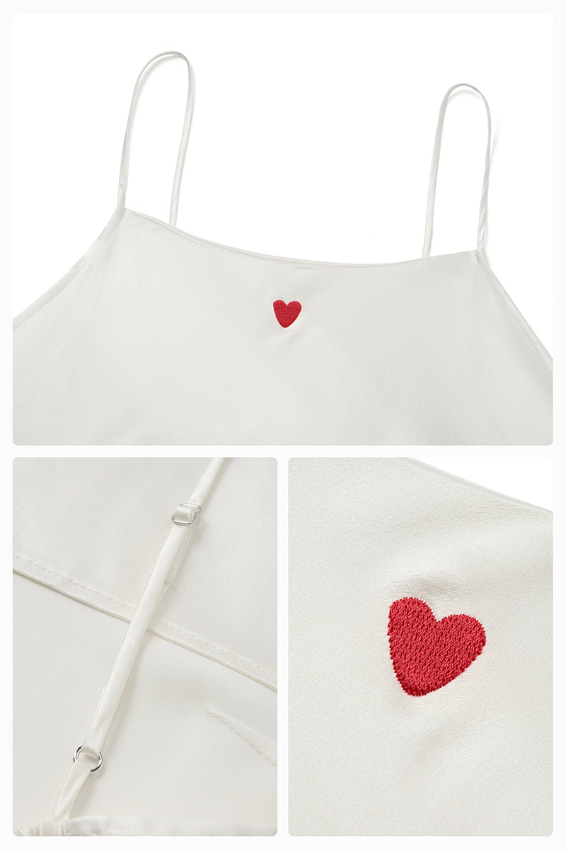 White Little Heart slip dress nightgown from Not Just Pajama, featuring delicate heart details and lightweight fabric.