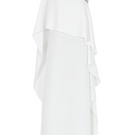 Valenciani beaded neckline asymmetrical cape gown maxi dress with flowing fabric and elegant design.