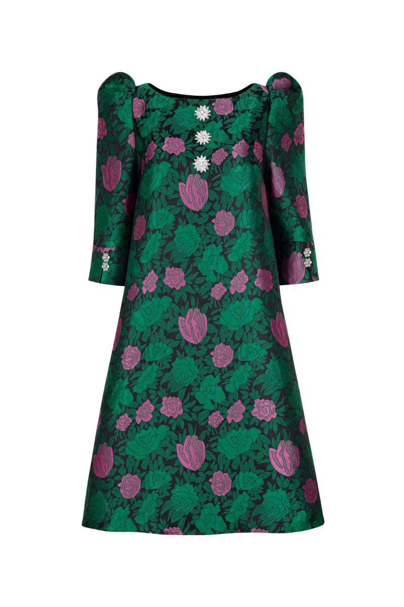 BOAT NECK PUFF SHOULDER MIDI DRESS - CULT MIA